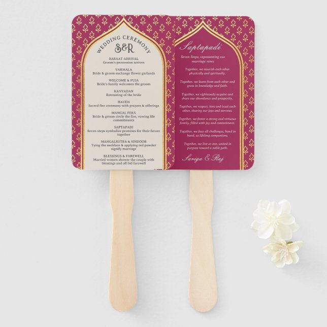 Leque Fã do Programa de Casamento Hindu Saptapadi (Frente e Verso)