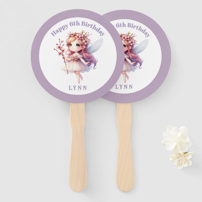 Leque Fada Floral Caprichosa Personalizada (Frente e Verso)