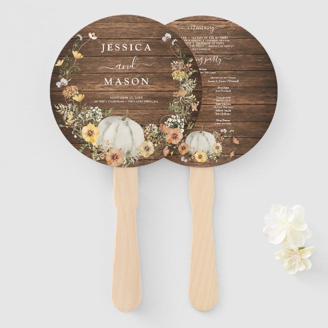 Leque Fall Rustic Floral Harvest Pumpkin Weding Program (Frente e Verso)