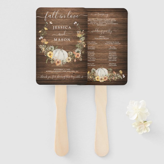 Leque Fall Rustic Floral Harvest Pumpkin Weding Program (Frente e Verso)