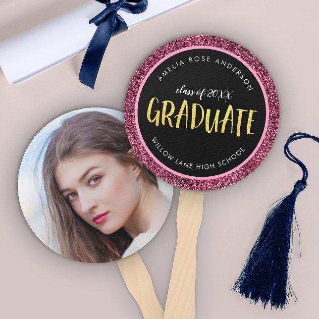 Leque Falso Brilho Rosa Graduada Foto Graduação (Criador carregado)