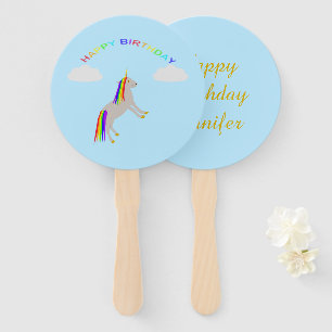Leque Fantasy Birthday Unicorn Rainbow and Clouds Custom