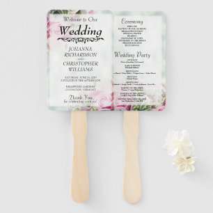 Leque Fãs de Casamento de Rosas Rosa com Programa