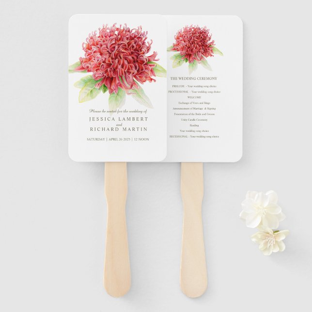 Leque Fãs do programa de casamento Red Waratah (Frente e Verso)