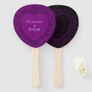Leque Fãs góticos do casamento do coração roxo e pre