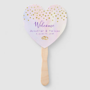 Leque Faux Dourado Confetti no Casamento Purple Watercol