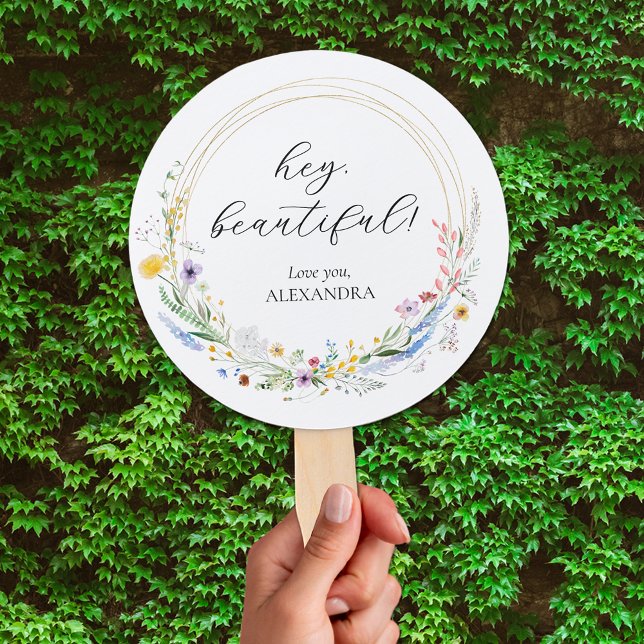 Leque Favor do Chá de panela de flor selvagem (Wildflower wreath bridal shower favor hand fans)