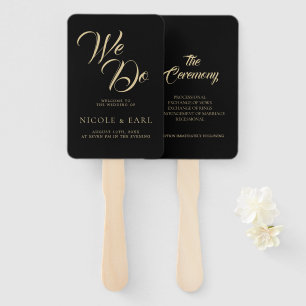 Leque Fazemos Casamento Dourado com Arte Elegante Negra