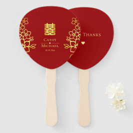 Leque Felicidade dupla elegante floral de casamento chin