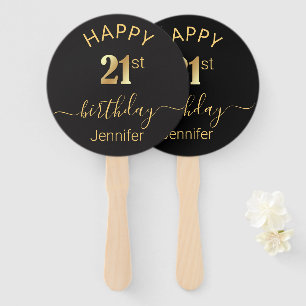 Leque feliz aniversário 21 dourado preto minimalista lux