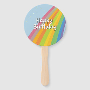 Leque Feliz Aniversário Arco-Íris Brilhante e Colorido