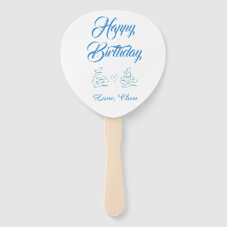 Leque feliz aniversário bolo azul coração nome amor past