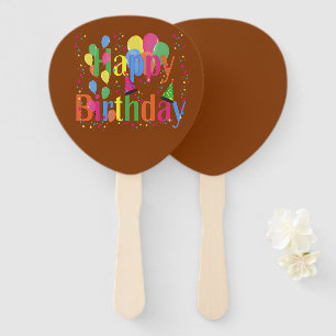Leque Feliz aniversário com balões em castanho
