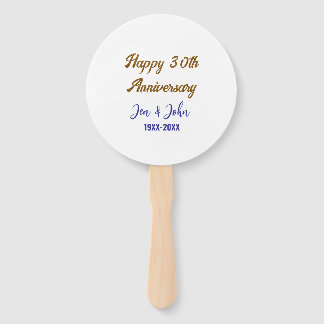 Leque Feliz aniversário de 30 casamento ouro azul real