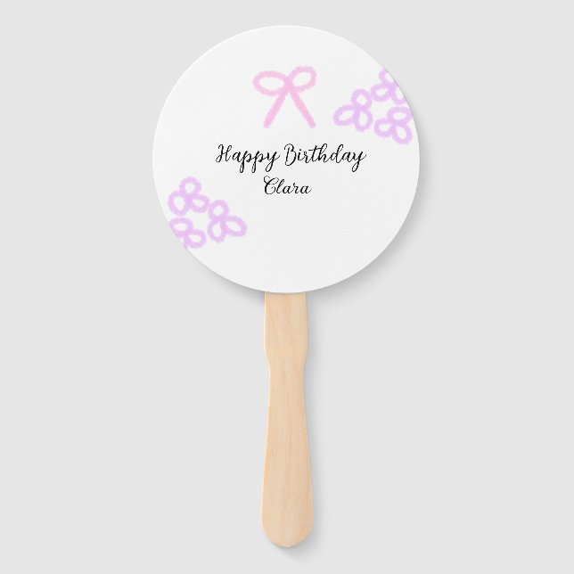 Leque Feliz aniversário do pastel floral roxo cor-de-ros (Frente)