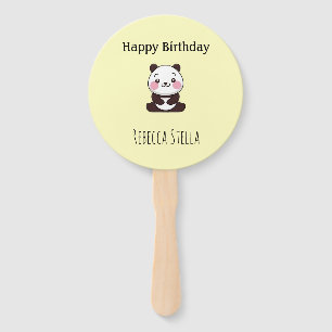 Leque Feliz aniversário panda amarelo fofo