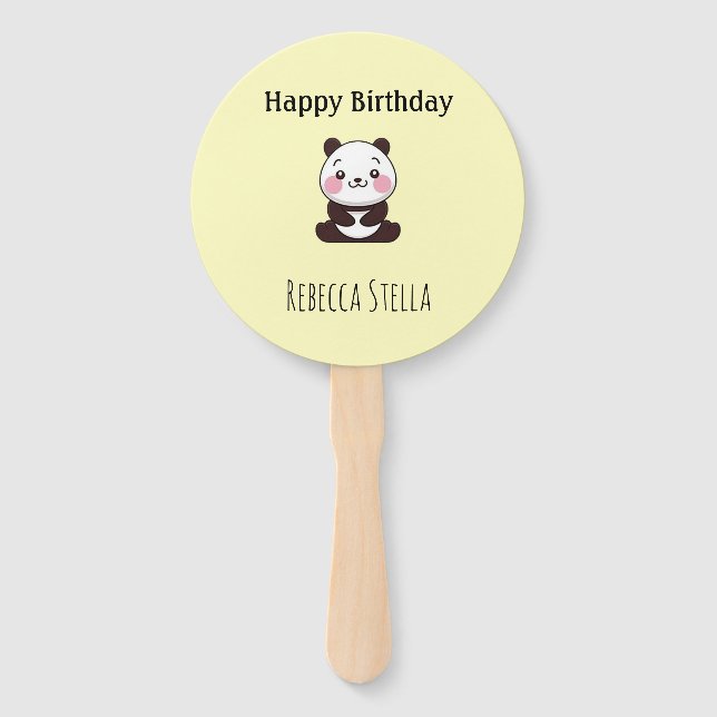 Leque Feliz aniversário panda amarelo fofo (Frente)