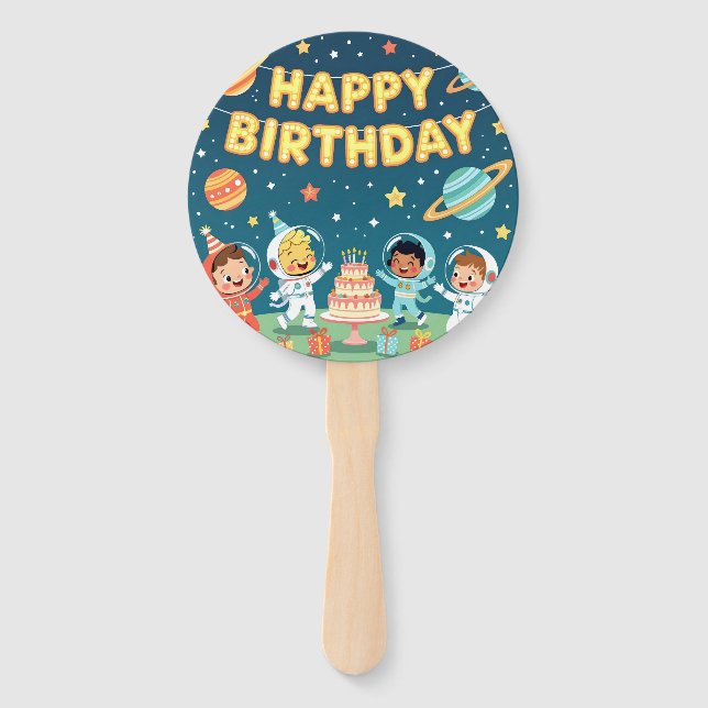 Leque Feliz aniversário tema espacial (Frente)