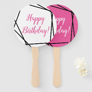 Leque Feliz Aniversário Ventoinha Geométrica Rosa Funky