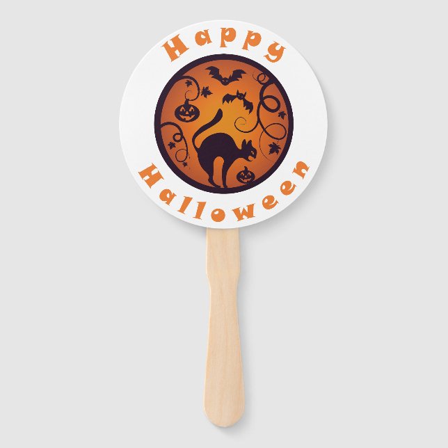 Leque Feliz lanterna do Halloween aranhas e morcegos neg (Frente)