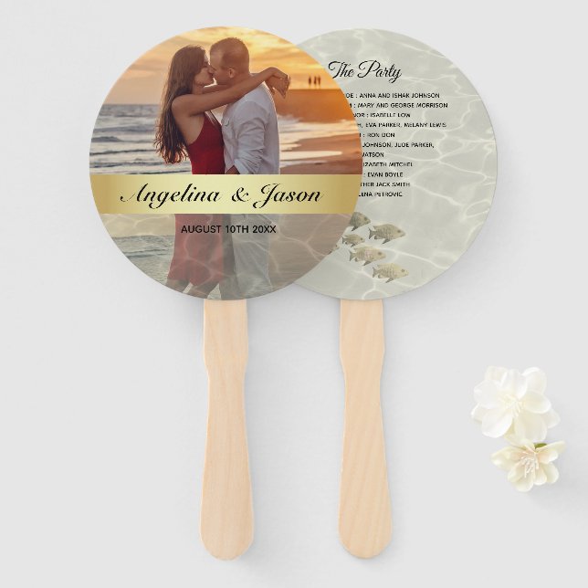 Leque Festa de Casamento com Foto na Praia (Frente e Verso)
