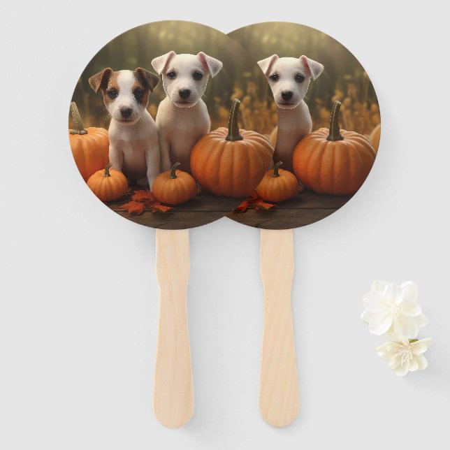 Leque Filhote de Jack Russell Autumn Delight Abóbora  (Frente e Verso)