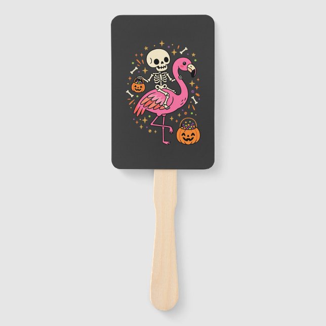Leque Flamingo Esqueleto Halloween Balde De Doces Vetor  (Frente)