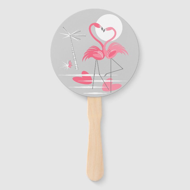 Leque Flamingo Love hand fan round (Frente)