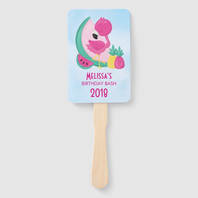 Leque Flamingo rosa com melancia e abacaxi (Frente)