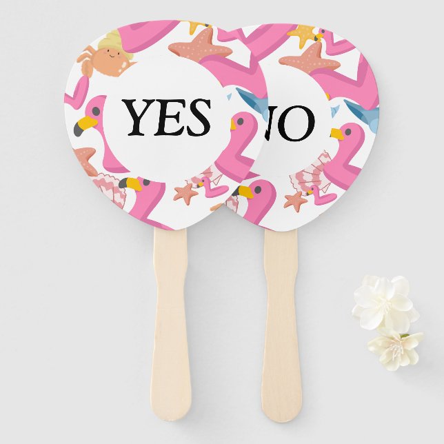 Leque Flamingo summer party Yes No game (Frente e Verso)