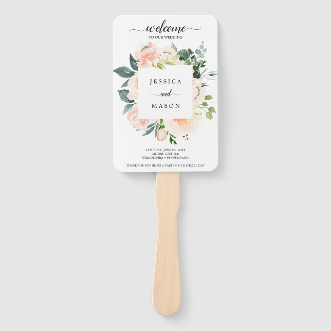 Leque Fleur Jolie Watercolor Floral Weding Program Fan (Frente)