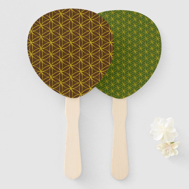 Leque FLOR DA VIDA - padrão do estilo ouro (Frente e Verso)