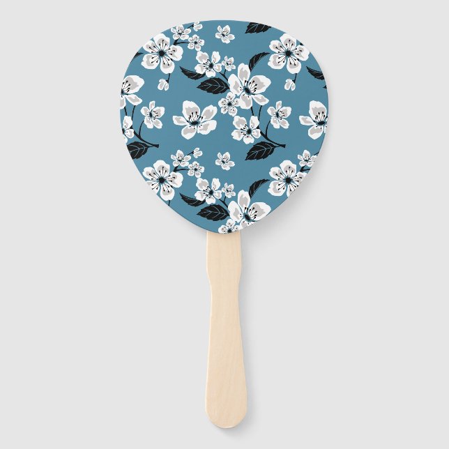 LEQUE FLOR DE CEREJEIRA - SAKURA (AZUL FUMÊ) (Frente)