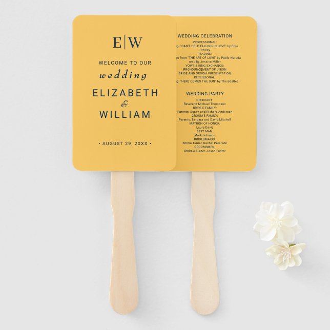 Leque Flor de Raios Simples Elegante com Casamento Monog (Frente e Verso)