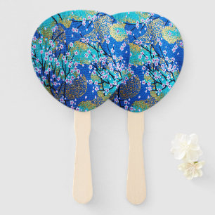 Leque Floral de Cereja Japonesa Flor Dourado Azul