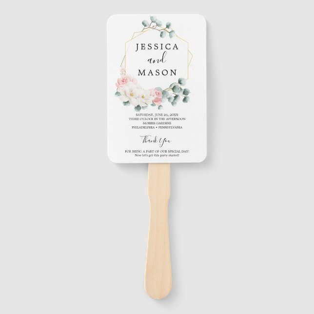 Leque Floral Greenery Wedding Fan Program (Frente)