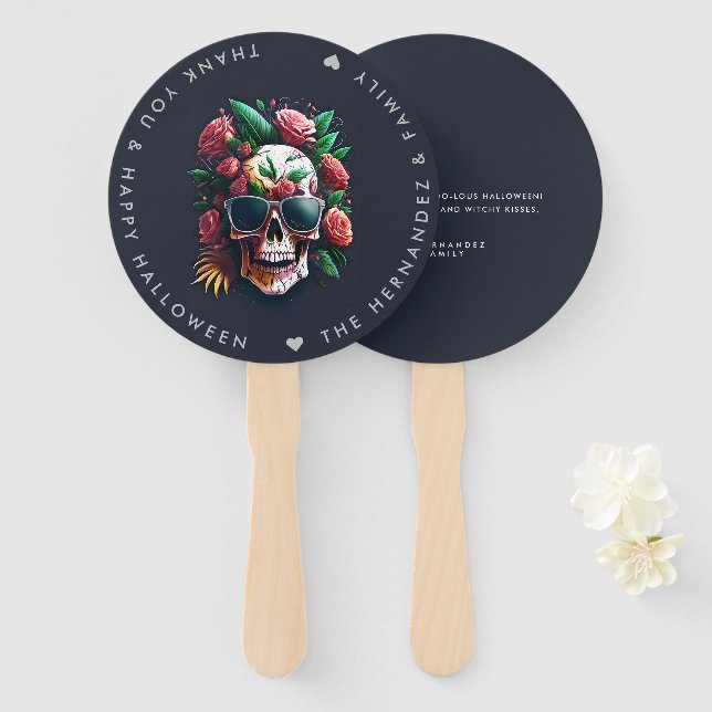 Leque FLORAL SKULL Halloween Party Family Name Personali (Frente e Verso)