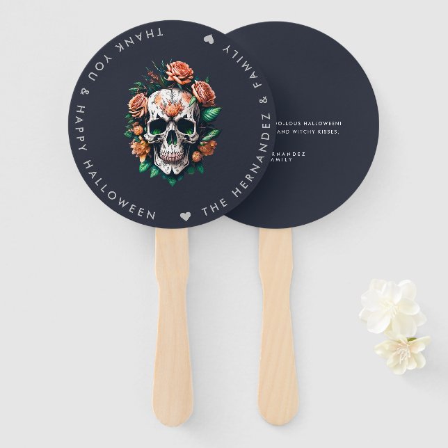 Leque FLORAL SKULL Halloween Party Family Name Personali (Frente e Verso)