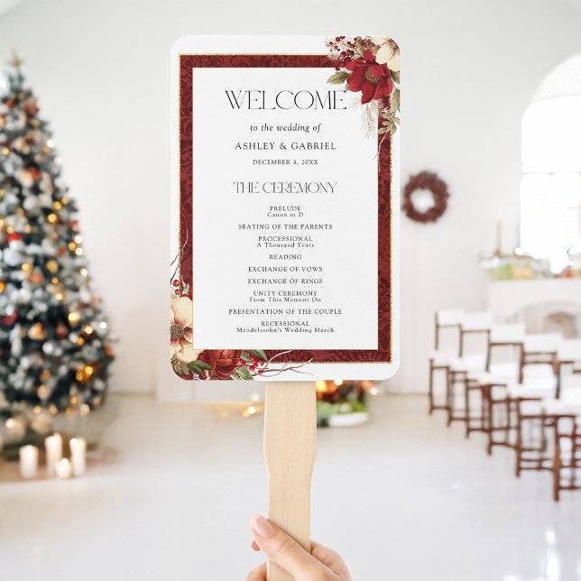 Leque Floral Vermelho de Damasco de Natal Elegante (Criador carregado)