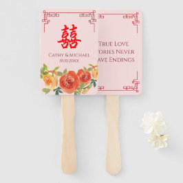 Leque Flores amarelas laranja moldura chinesa casamento