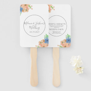Leque Flores Aquarela Azul e Pêssego Casamento Redondo