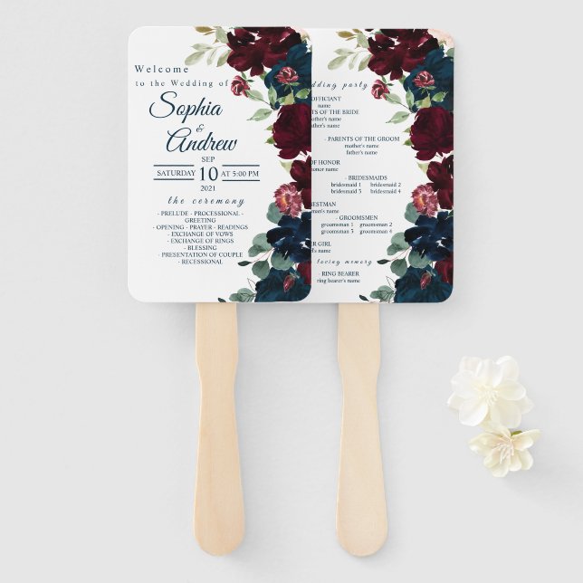 Leque Flores azuis e Marinhos Conjunto de Ventiladores (Frente e Verso)