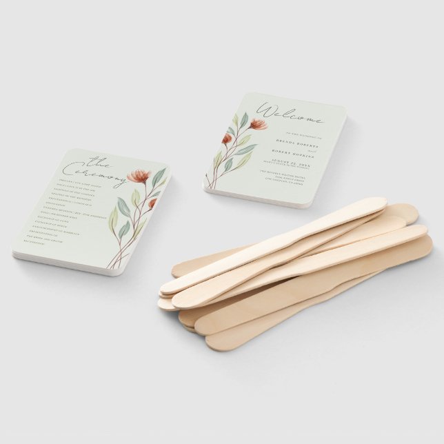 Leque Flores de Aquarela Pastel Verde (Desmontado)