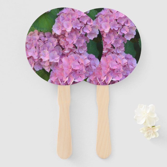 Leque Flores rosa pastel Hortensia hydrangea (Frente e Verso)