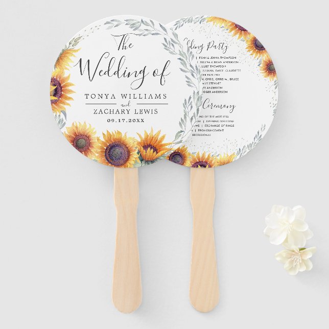 Leque Florescer de Girassol | Programa de Casamento (Frente e Verso)