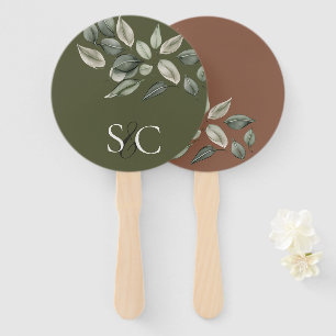 Leque Folhagem De Casamento Elegante Monograma Verde Mud