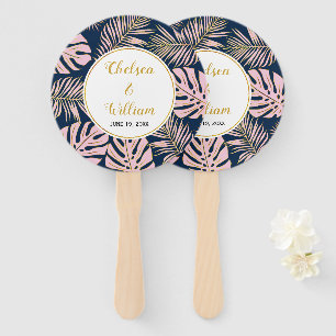 Leque Folhas tropicais cor-de-rosa e douradas Casamento