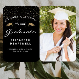 Leque Formatura Preta Branca Dourada Foto Personalizada 