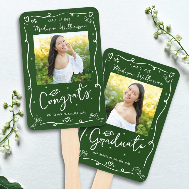 Leque Foto 2 de Formatura Estilo Desenho à Mão Verde (Criador carregado)