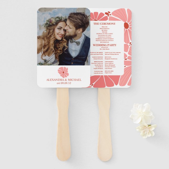 Leque Foto: casamento da margarida rosa moderna Groovy (Frente e Verso)